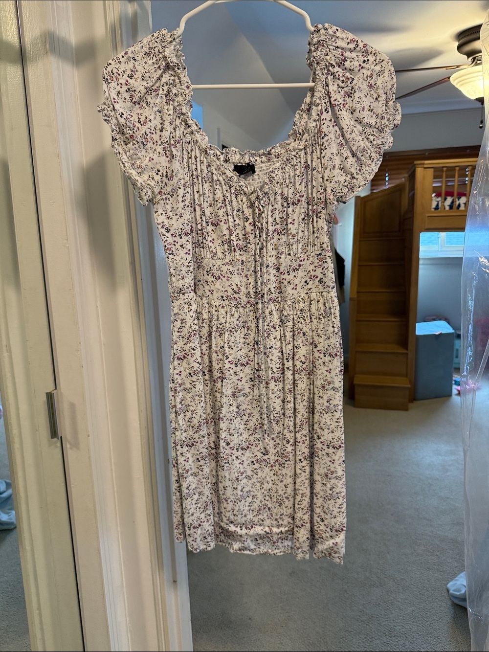 J. Crew White Mini Dress with Pink and Purple Floral Print